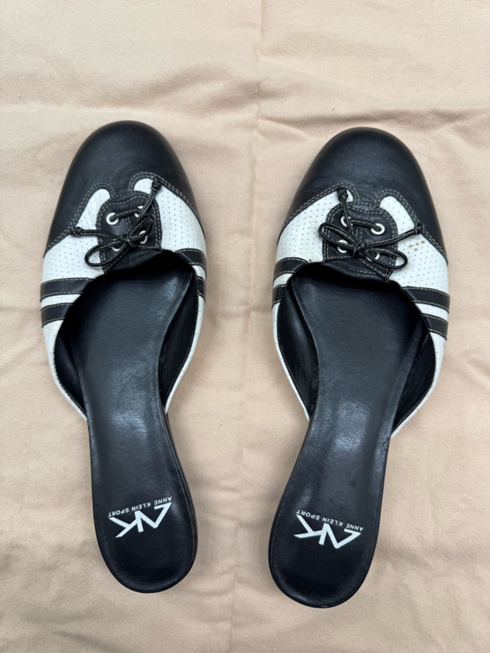 Anne Klein Sport Black and White Slip-On Mules